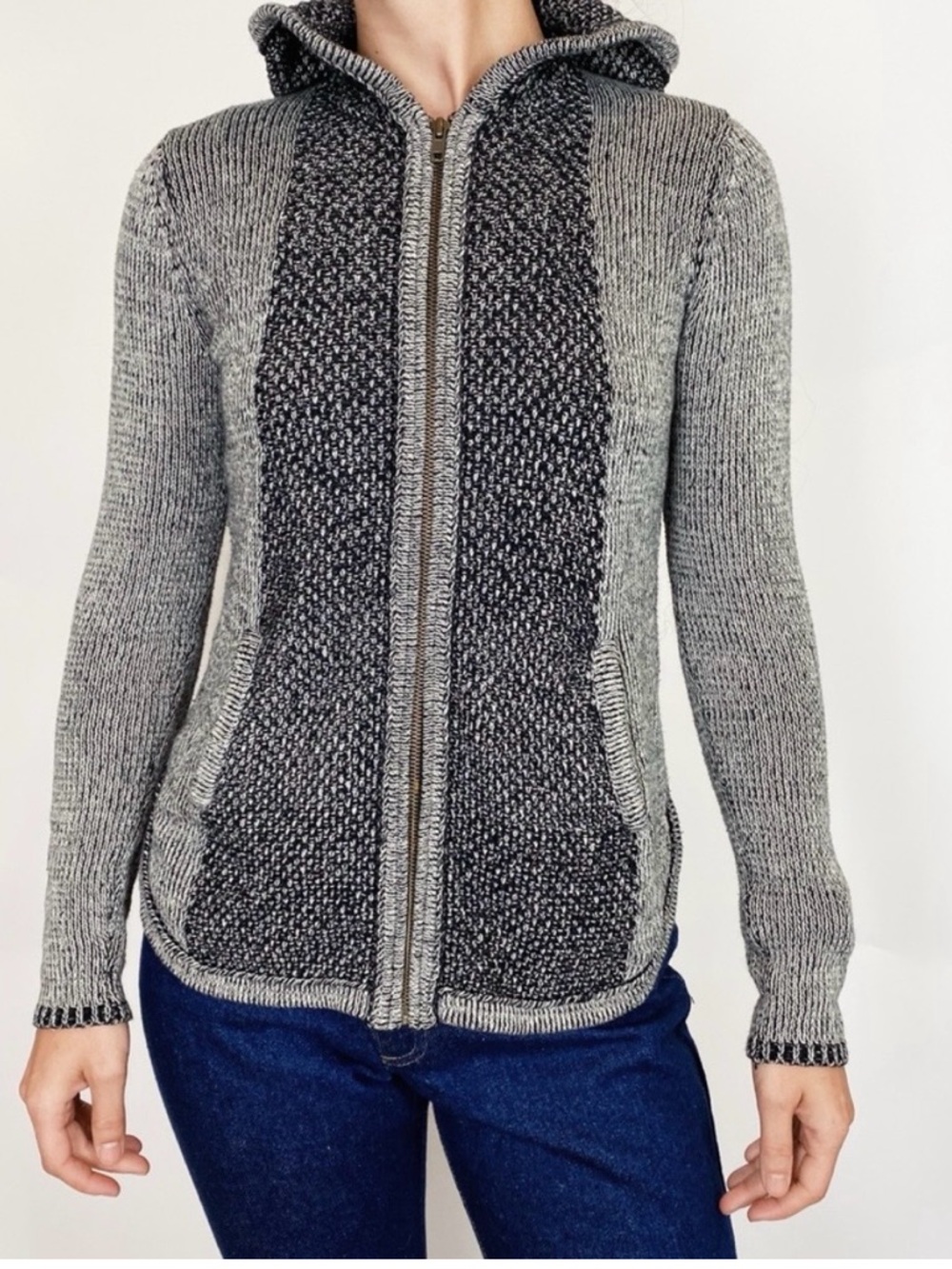 Sparrow By Anthropology Two-Tone Gray Hooded Zip Cardigan